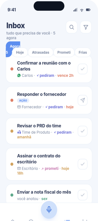 Facila inbox screen — WhatsApp, email, Teams and more, unlimited contacts, no ceilings